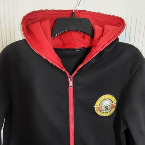 Plus Size Guns N Roses Black & Red Women's Zip Up Jacket  With Hood - Picture 8 of 9